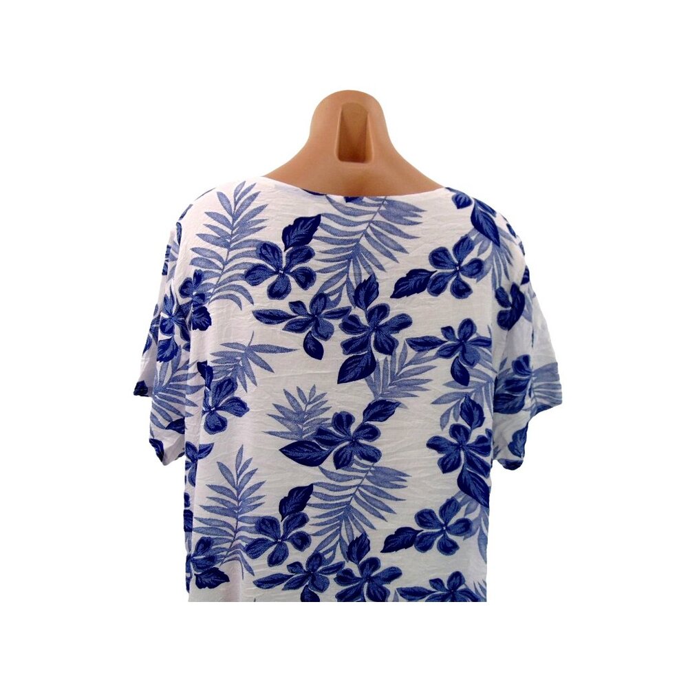 Serengeti White Blue Layered Look Swing Top 1X Floral Tropical Lagenlook - Picture 8 of 11
